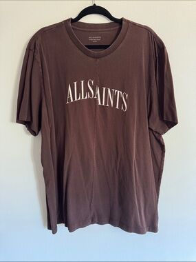 AllSaints Brown Graphic Logo Tee